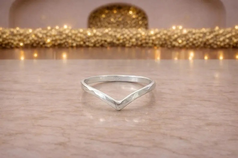 925Sterling Silver Chevron Ring | Dainty V-Shape Wishbone Band