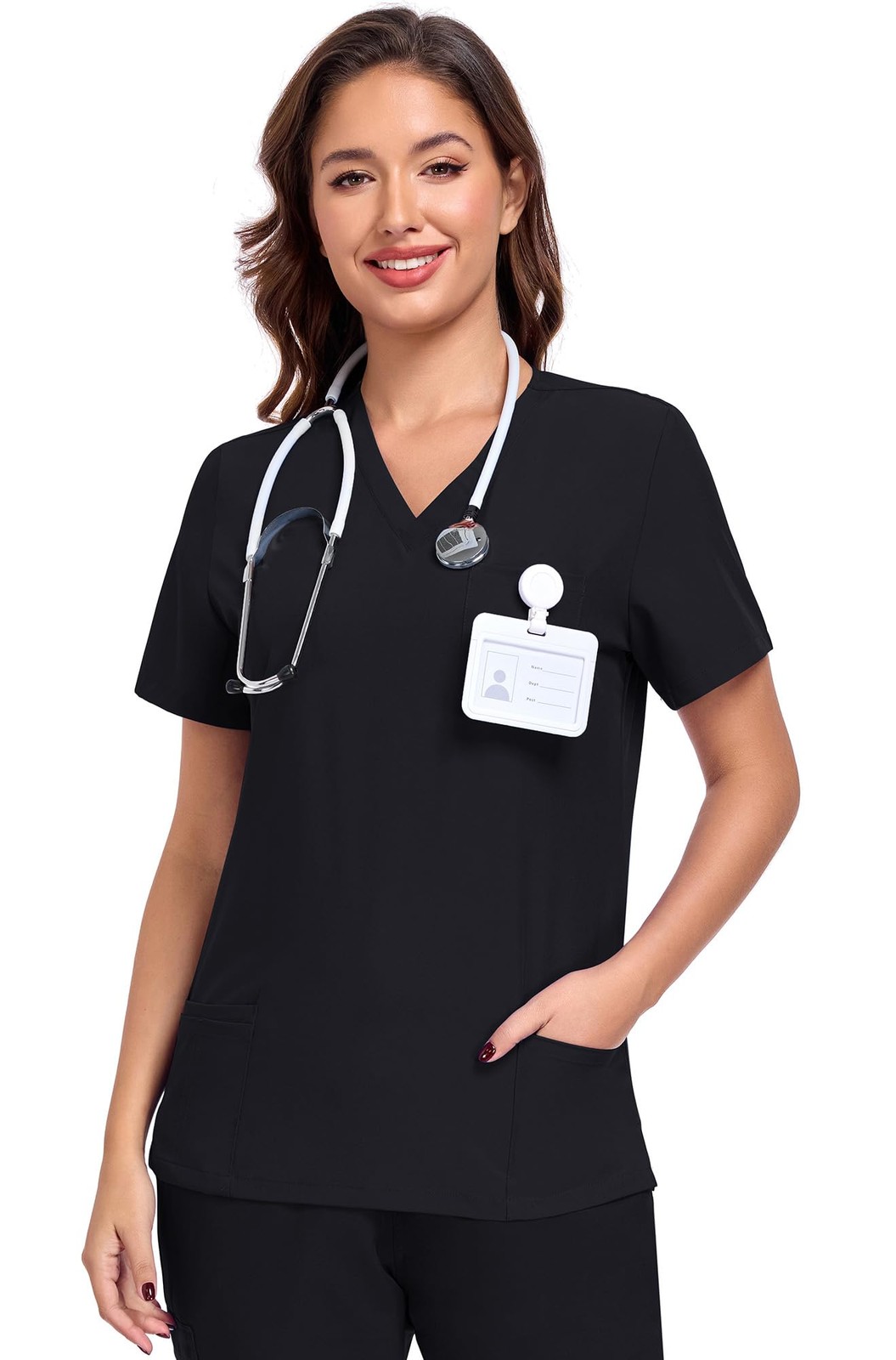 Scrub Tops for Women Soft Stretch V-Neck Medical Scrub Top with Pockets