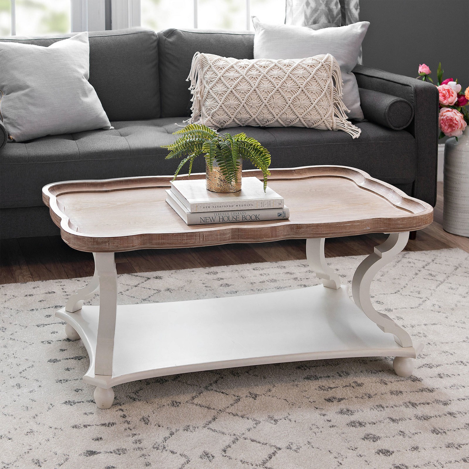 COZAYH Round Rustic Accent Table Wood Nightstand End Table, White (Open Box)
