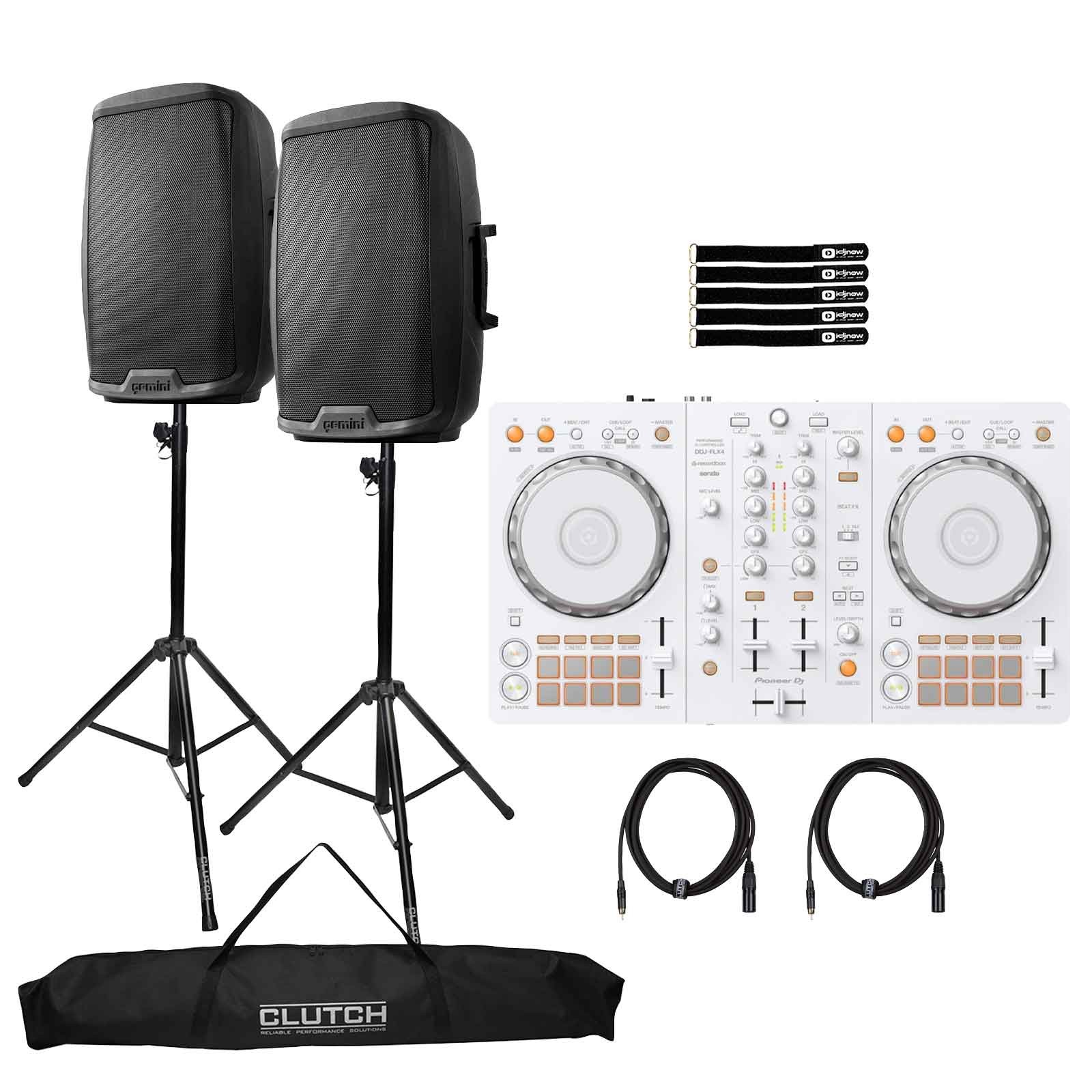 Pioneer DJ DDJ-FLX4-W 2 Channel DJ Controller White w 15" Speakers Package