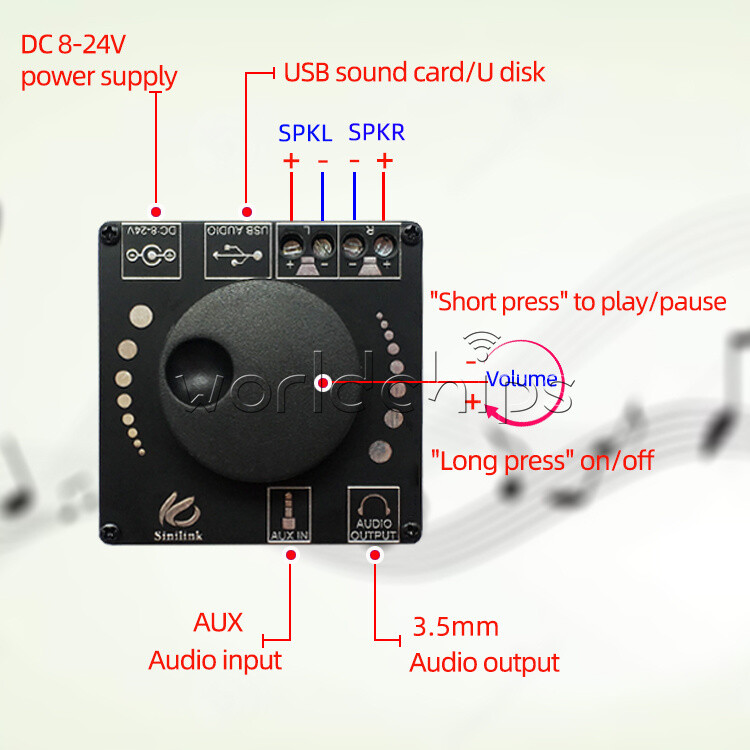 12V Bluetooth5.0 20WX2 Power Digital Amplifier Stereo Board AMP AUX USB Module