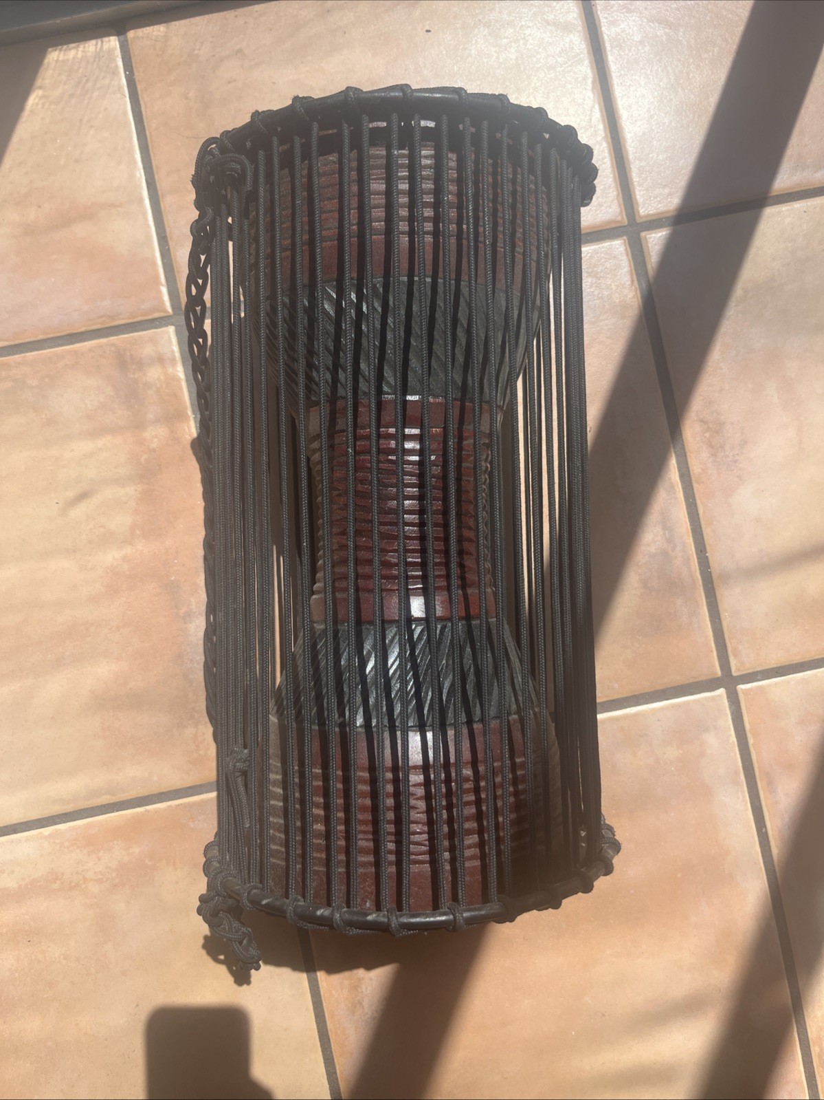 African Talking Drum. Pre Owned Goat Skin Leather. Para-cord Rope To Tighten