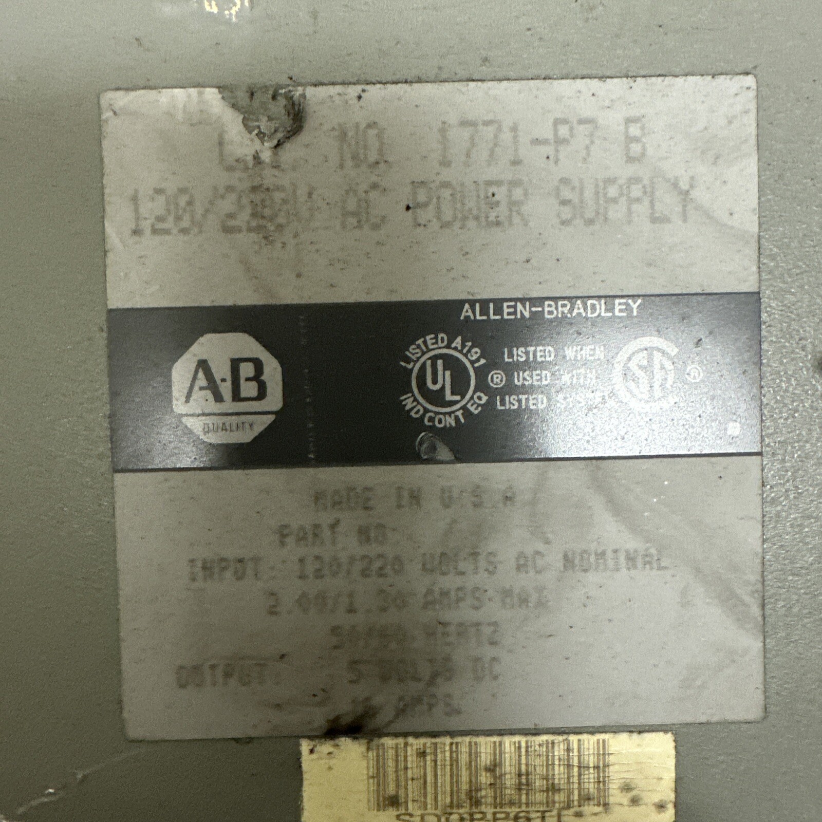 Allen Bradley,1771-P7 B,Power Supply Module