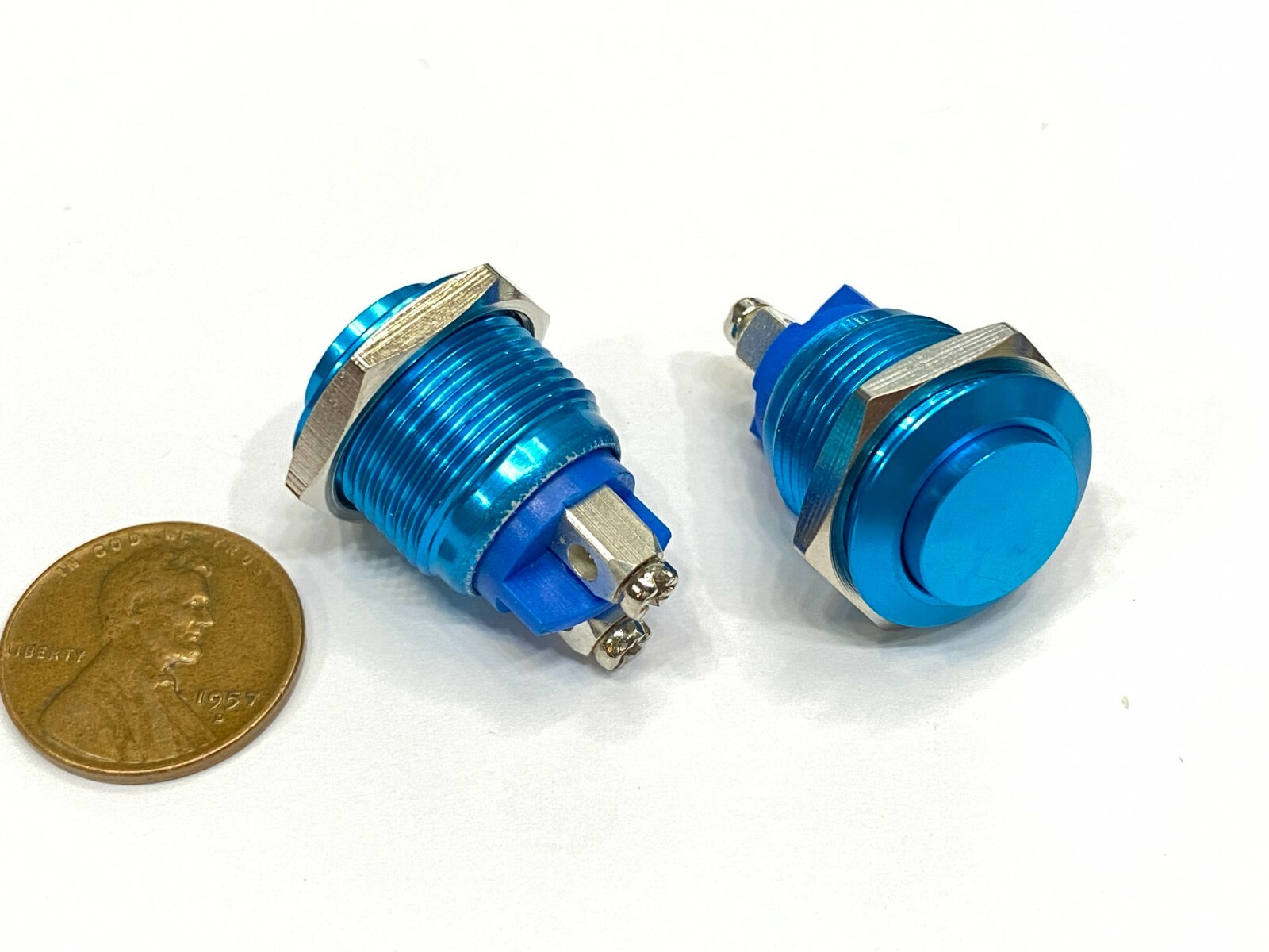 2 x Blue Push Button Switch Metal Normally opened 16mm Round IP67 Momentary G2