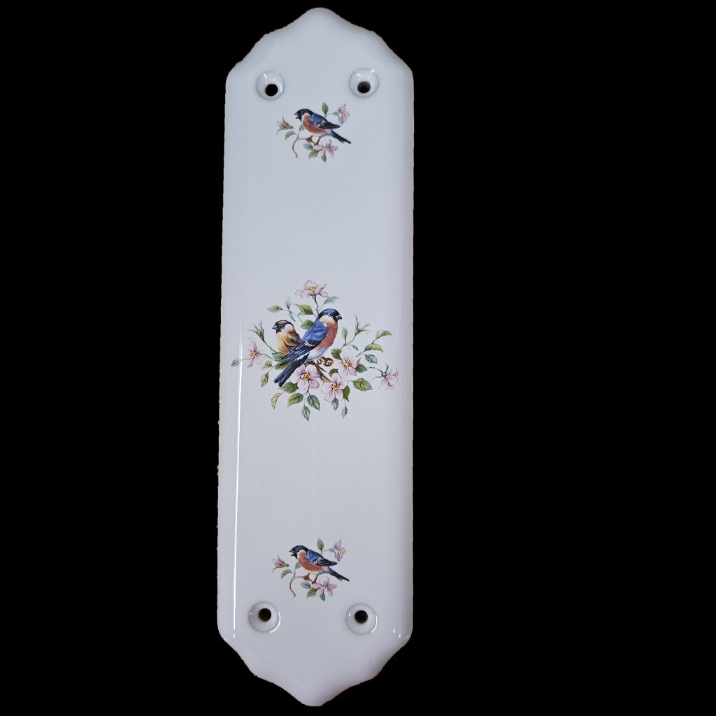 1 x White Porcelain Door Finger Plate Blue Bird Song Design