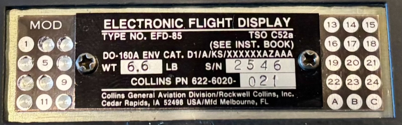 Electronic Flight Display EFD85 622-6020-021 Guaranteed Repairable