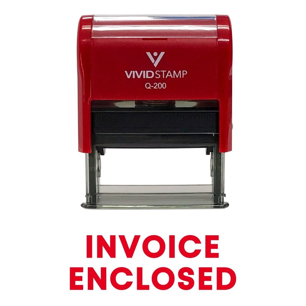 Invoice Enclosed Self Inking Rubber Stamp Red Ink Medium Size Office Stamp