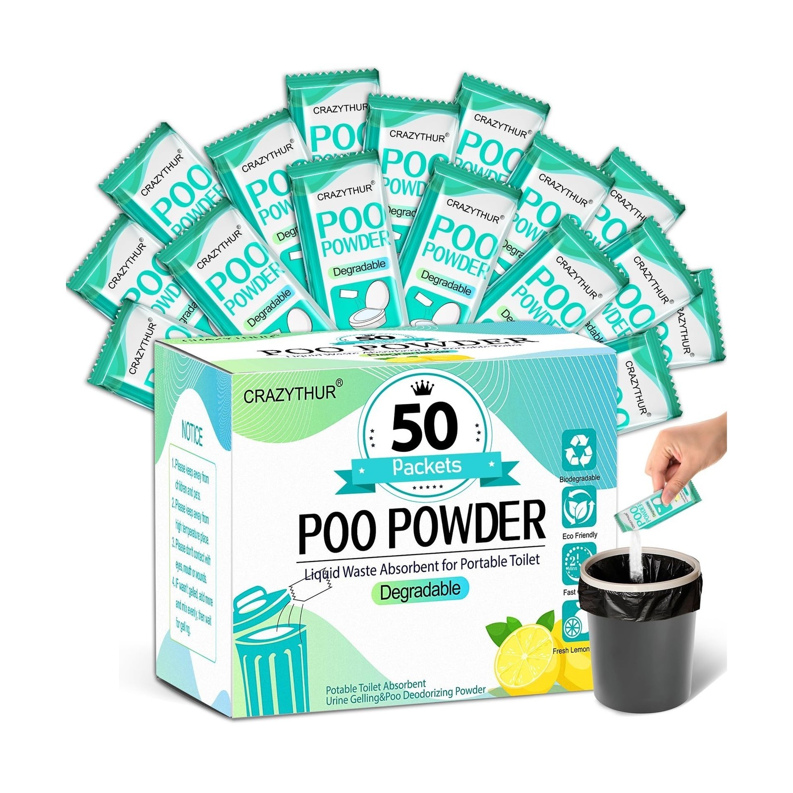 PortablePortable Toilet Gel, Poo Powder for Portable Toilet, Camping Toilet G...