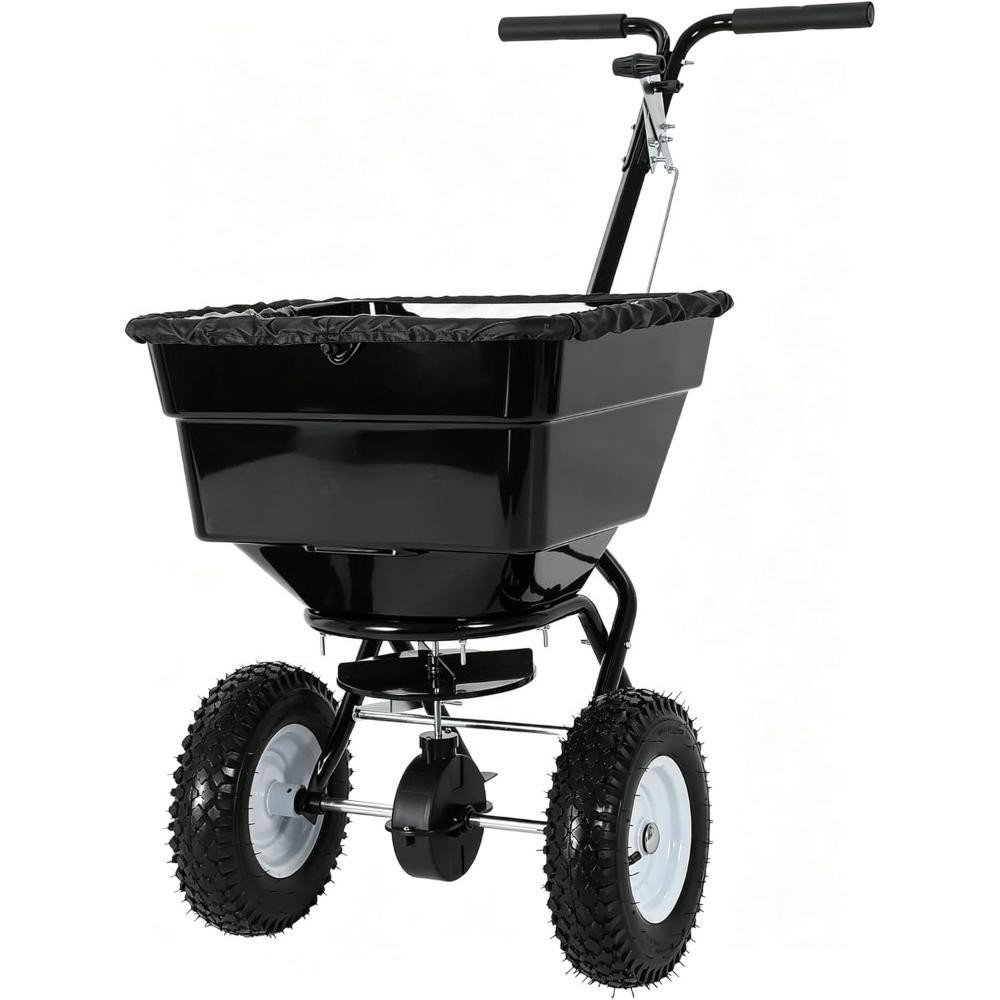 Heavy Duty Walk-Behind Push Spreader 100lb Capacity Grass Seed Ice Melt Lawn