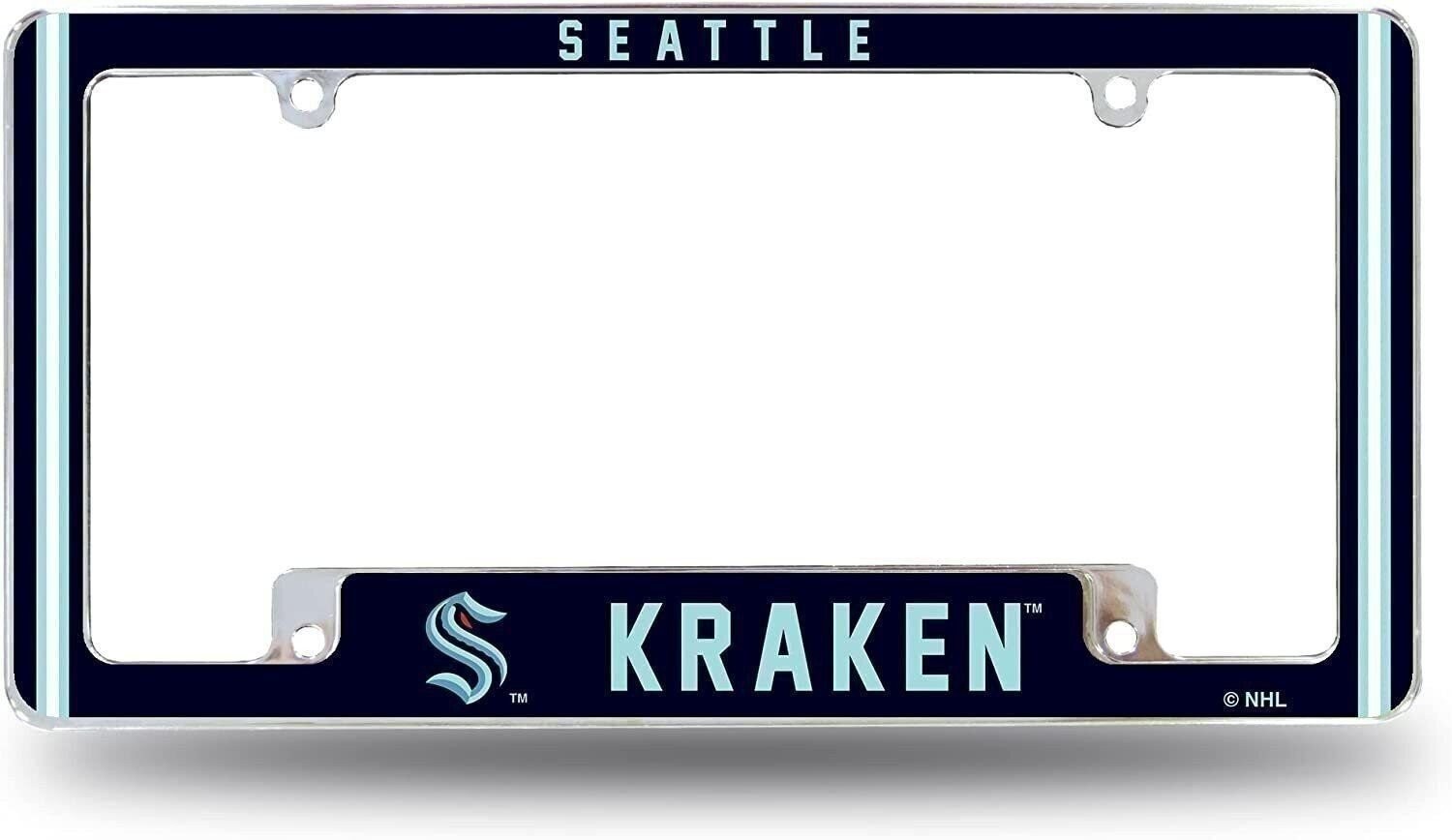 Seattle Kraken Metal License Plate Frame Chrome Tag Cover Alternate Design...