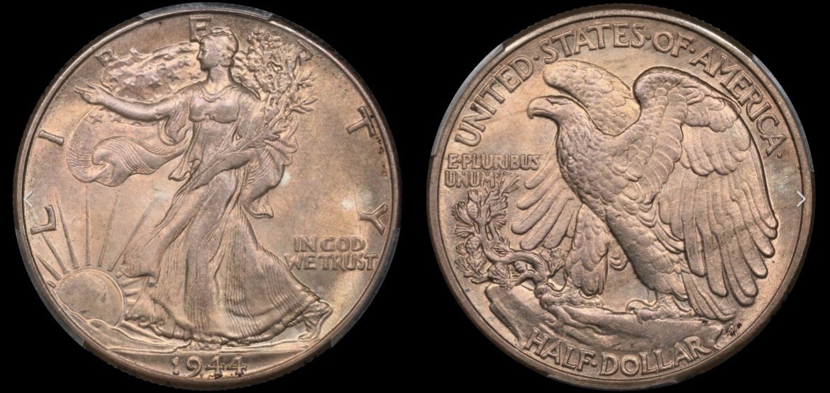 1944 Walking Liberty Half Dollar PCGS63 ~ Nice Original Toned #1398