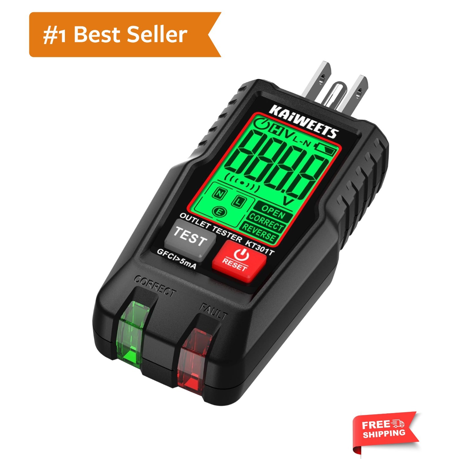 GFCI Outlet Tester with LCD Display, 3-Prong Receptacle Wiring Detector, Volt...