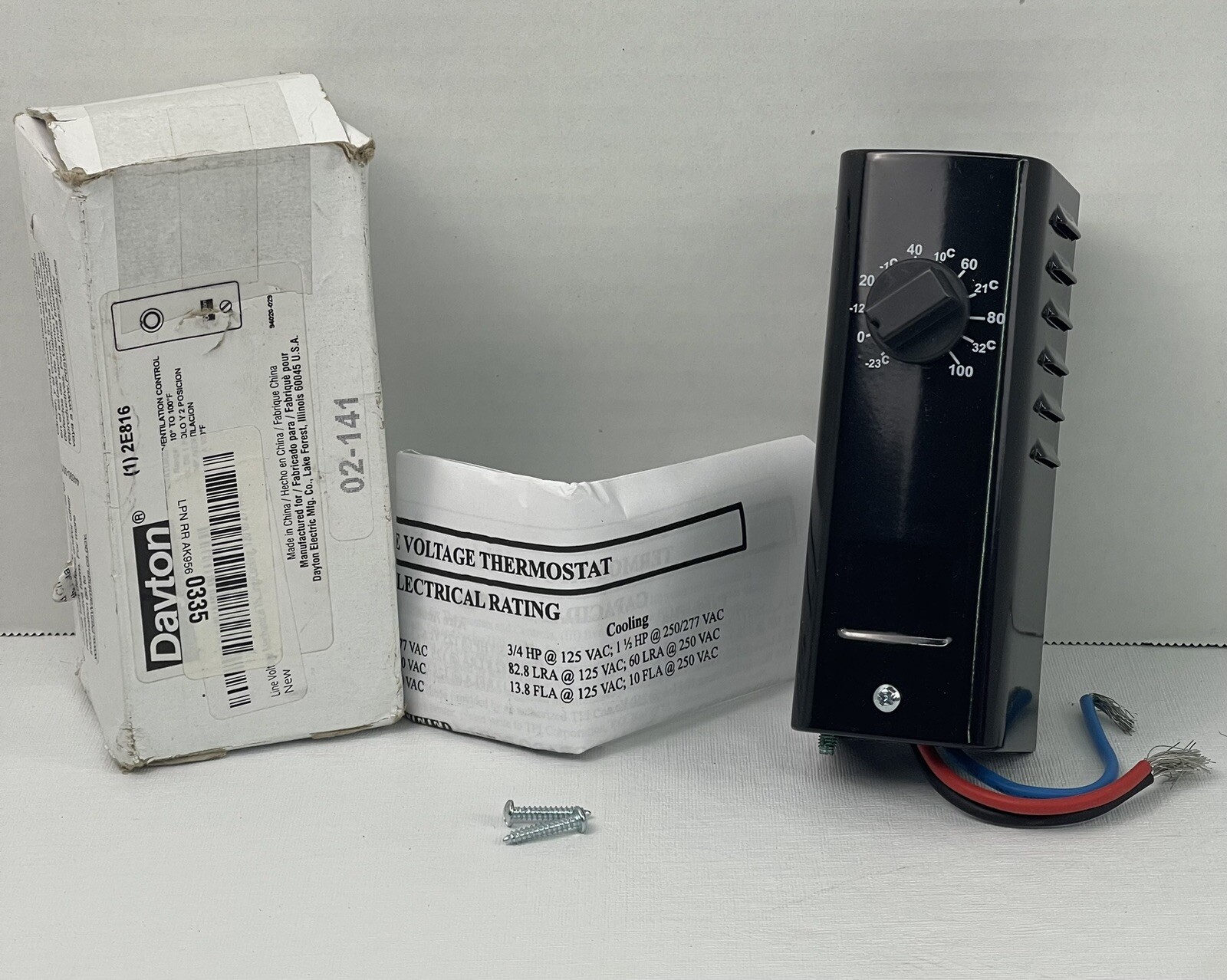 DAYTON 2E816 Mech Tstat,Heat or Cool,Steel,100/-10F 2E816 US Seller