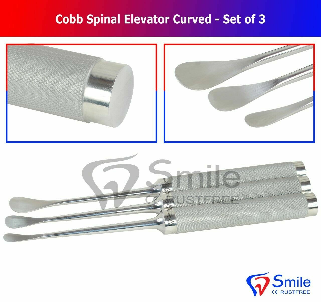 Set Of 3 Cobb Spinal Elevators Curved Orthopedic Surgical Instruments