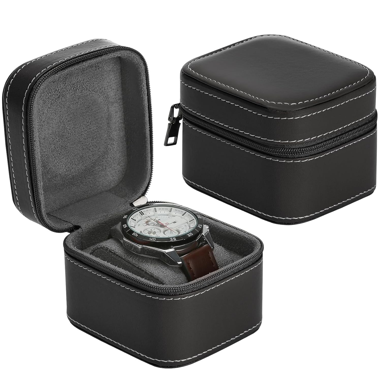Small Black Portable Watch Case Single Watch Box Zipper Storage Travel Case
