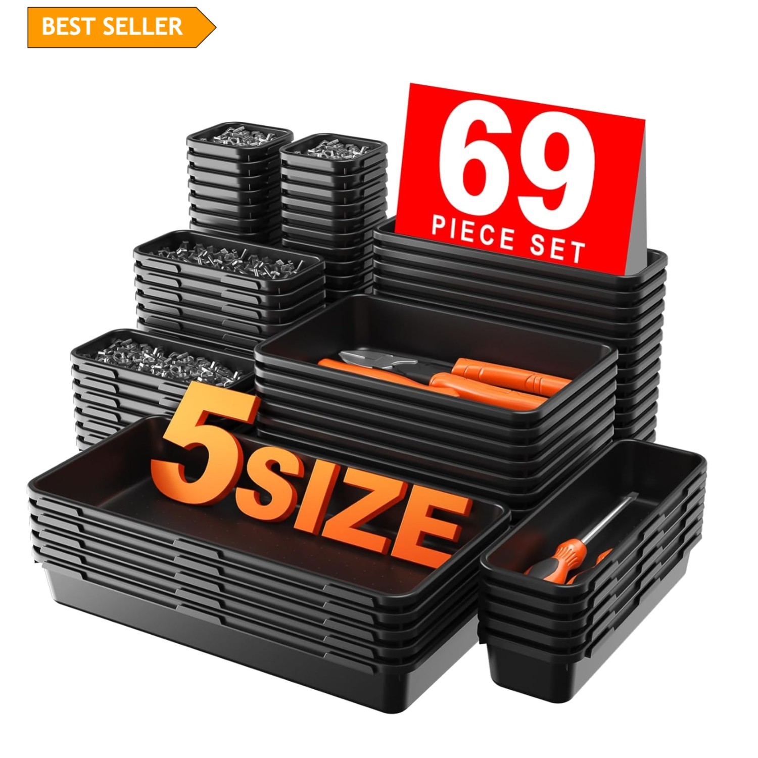 Versatile 69-Piece Desk Drawer Organizer – Perfect for Tools & Home Essentials