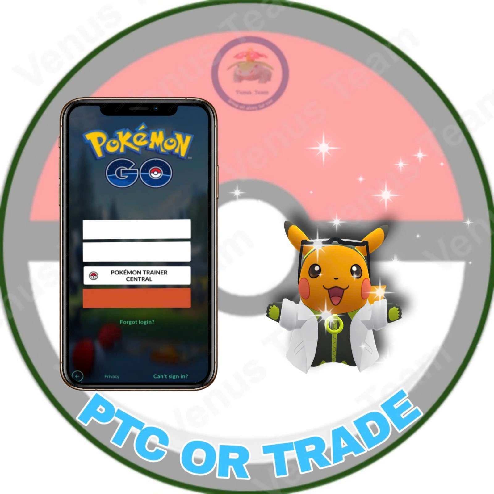 Pokémon Go ✨ Shiny Pikachu Professor Willow's Assistant NO BG ✨ PTC Or TRADE