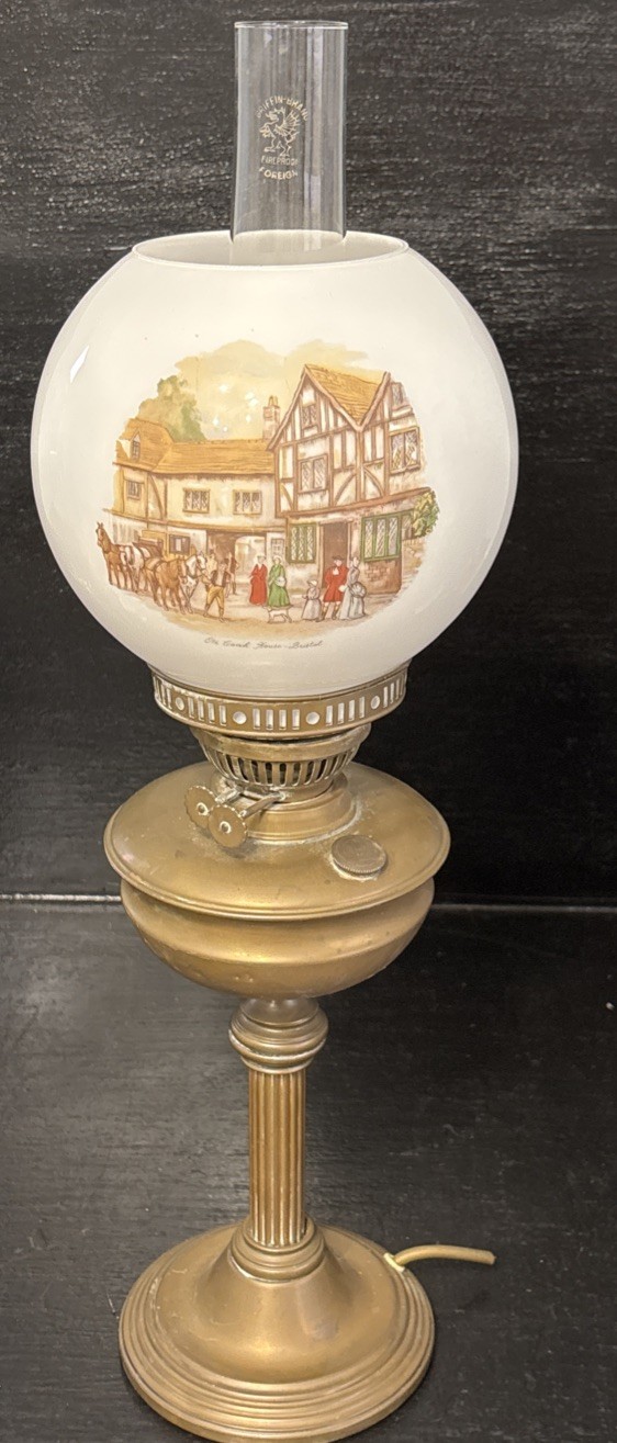 Vintage Corinthian Brass Base Oil Lamp Converted To Electric For Rewiring 23”