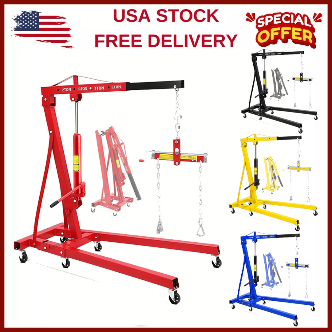 2 Ton/4400lbs Folding Engine Hoist Cherry Picker Shop Crane Hoist Lift w/Leveler
