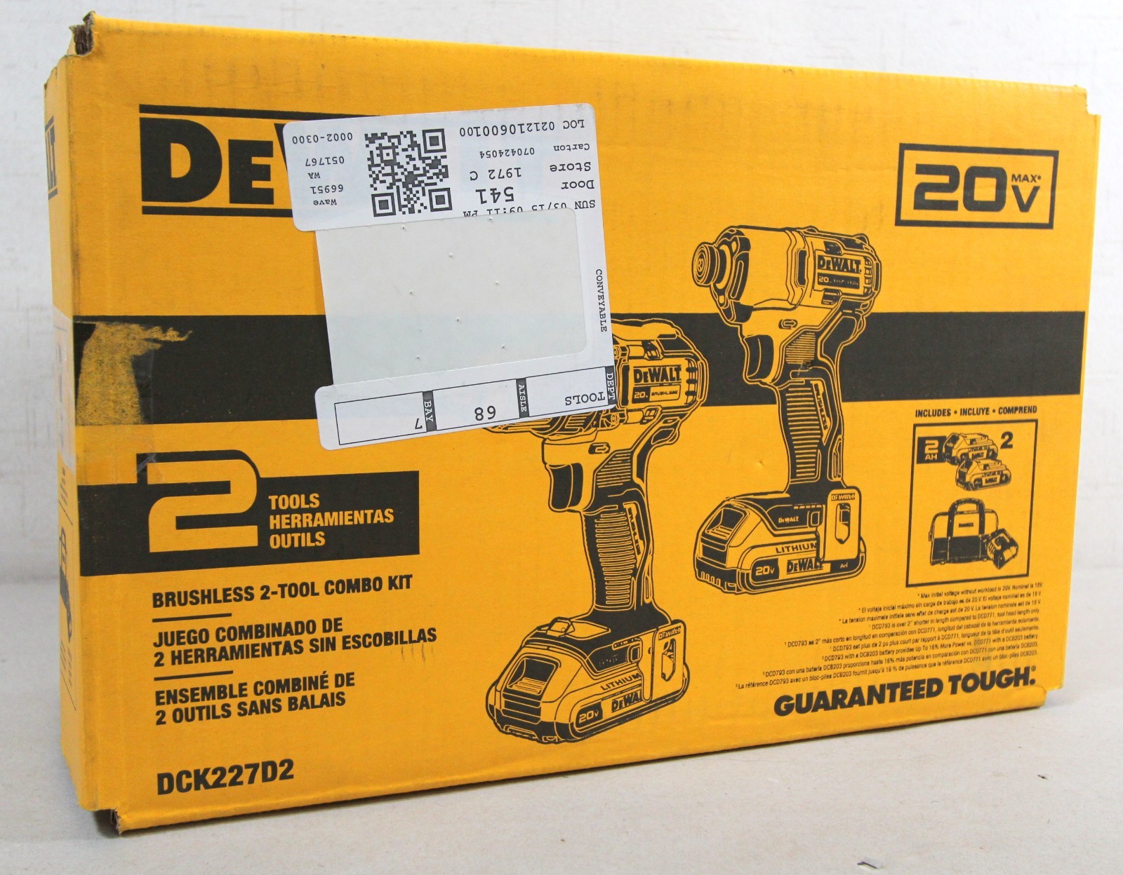 DEWALT DCK227D2 20V MAX 2-Tool Brushless Power Tool Combo Kit 2-Batteries