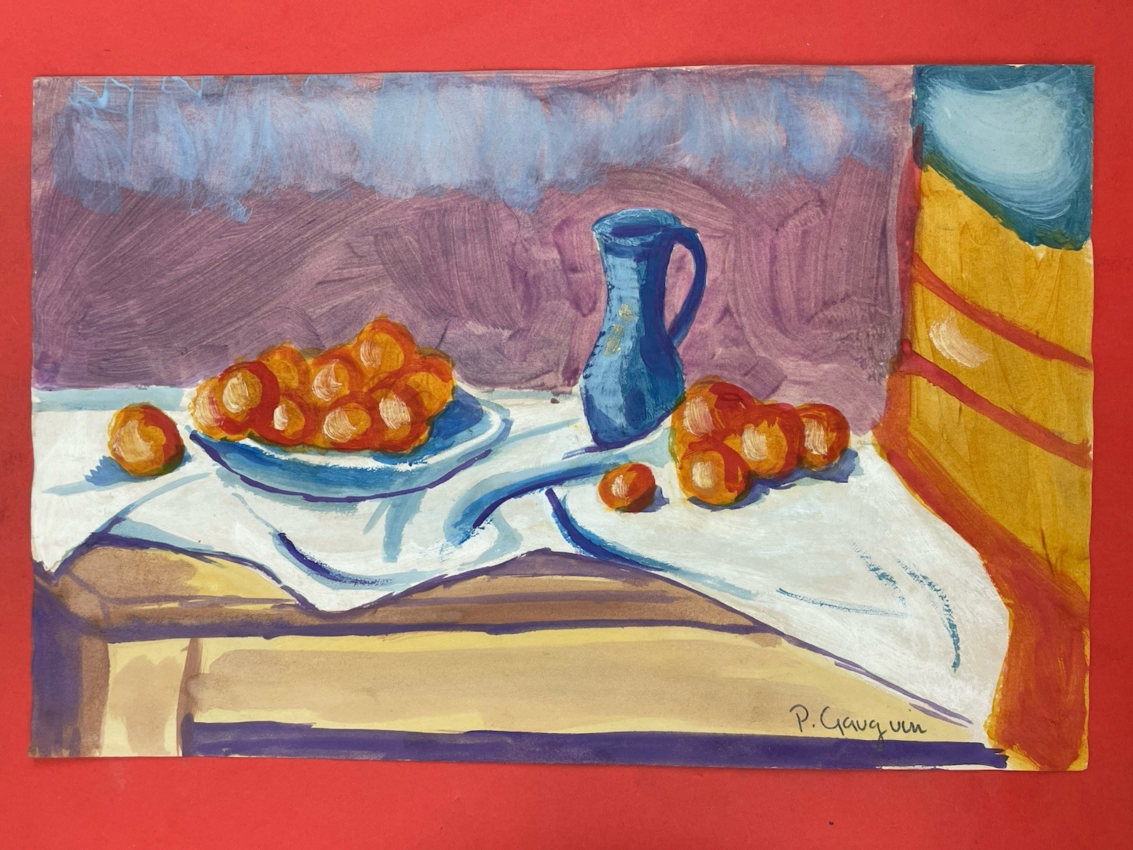 Paul Gauguin drawing and painting on old paper signed stamped vintage
