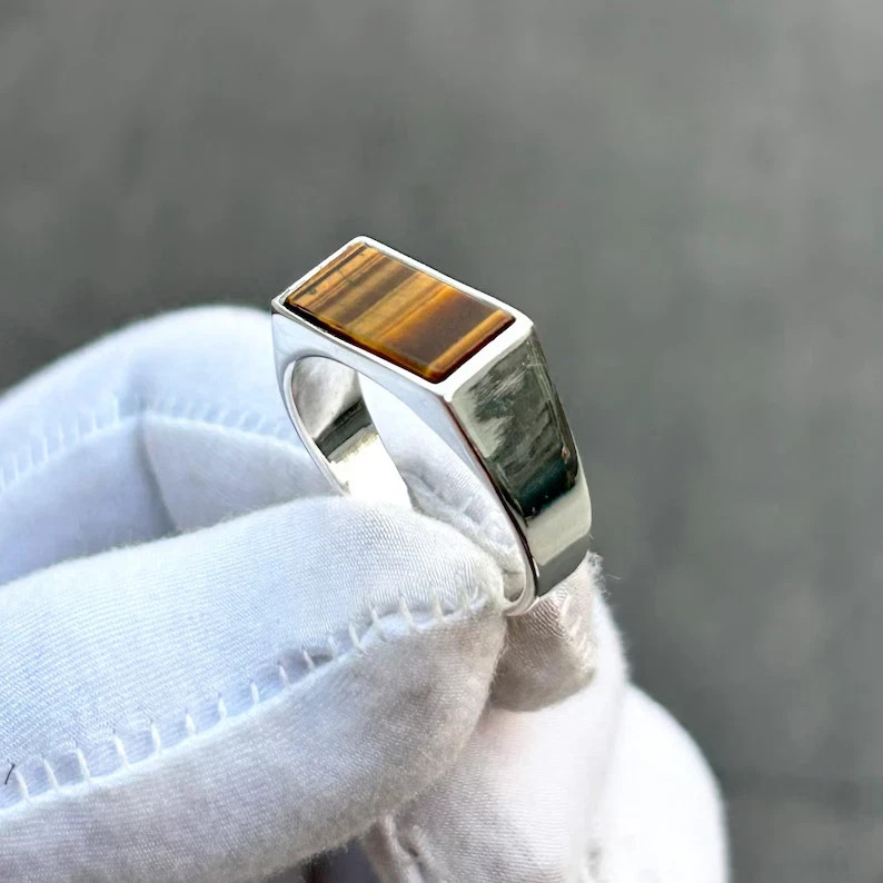 Genuine Tiger’s Eye Ring Solid 925 Sterling Silver Men’s Statement Jewelry