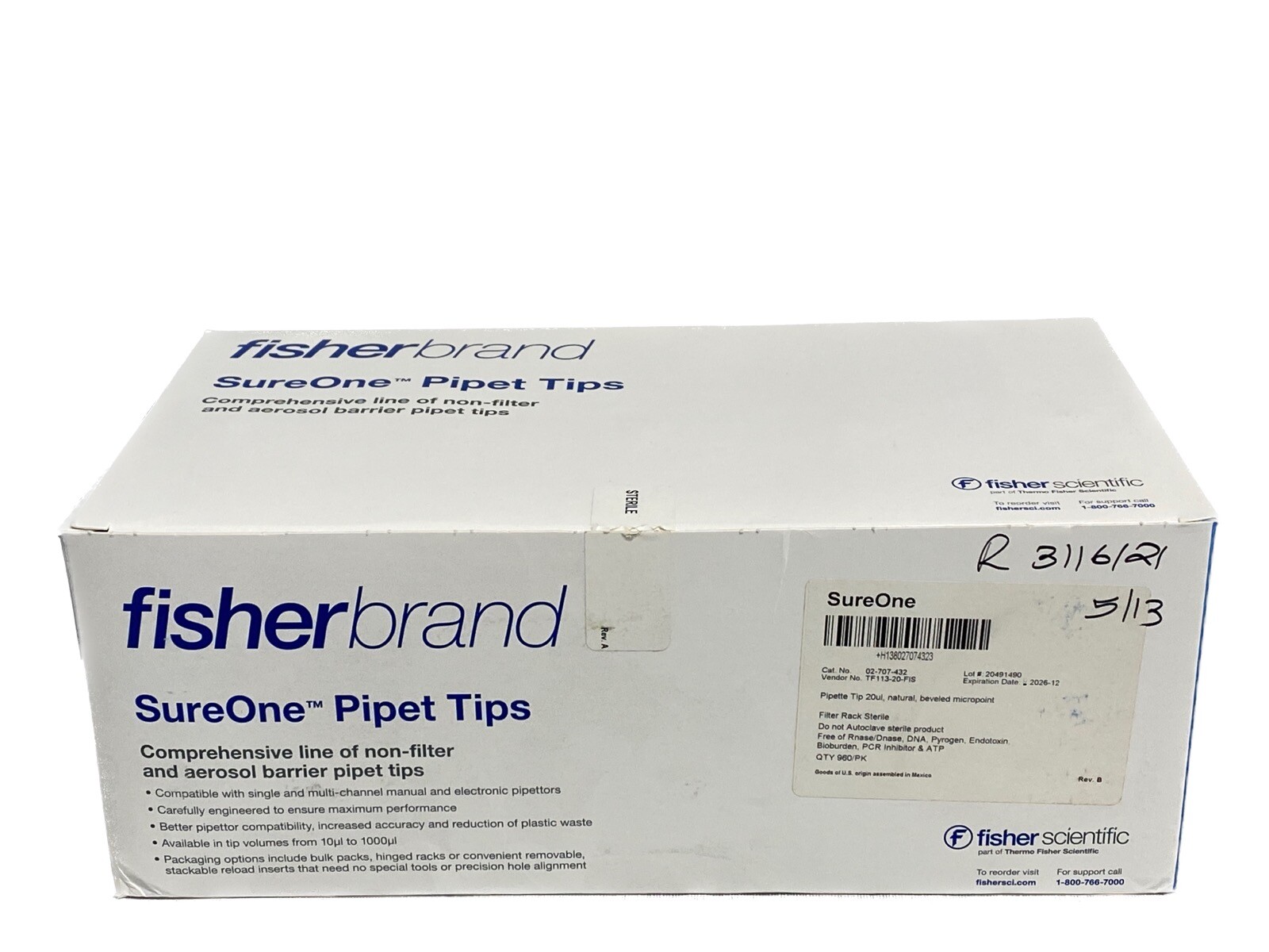 (960/Pk) FISHERBRAND SureOne 20uL Aerosol Barrier Pipet Tips 96/Rack 02-707-432