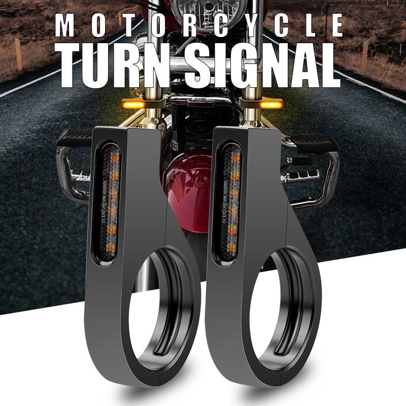 2* Motorcycle 41mm Fork Clamp Front LED Turn Signals Blinker Light Amber+White