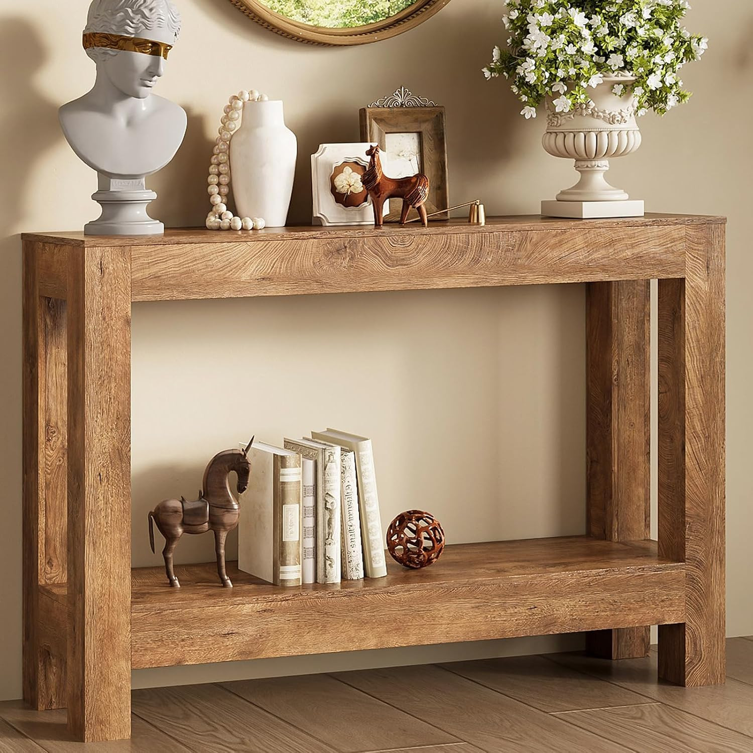 Farmhouse Console Table, 47 Inches Entryway Console Table, Wooden Rectangular So