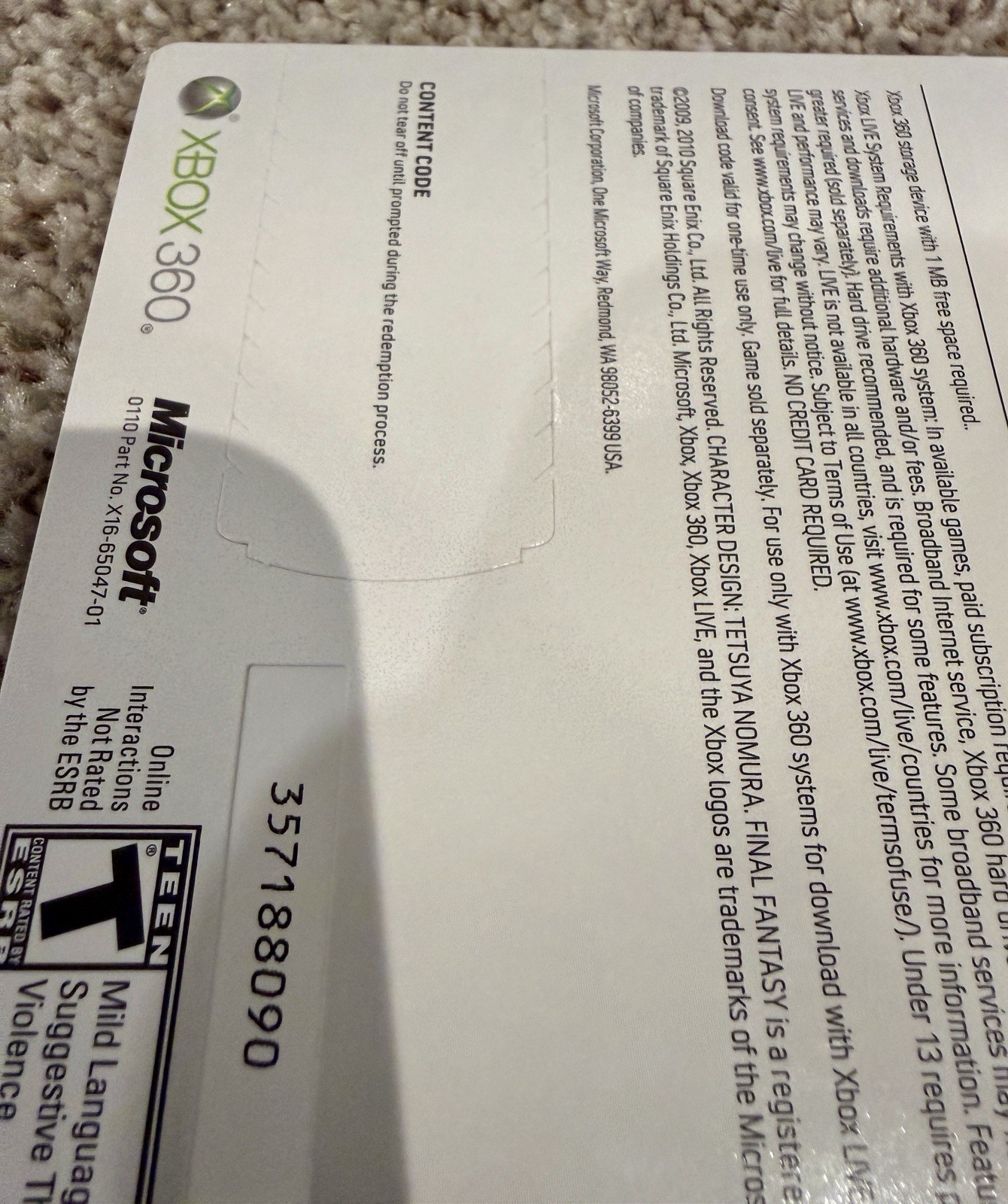 Final Fantasy XIII Gifts (Microsoft Xbox 360, 2010) Unused DLC Card New Rare!