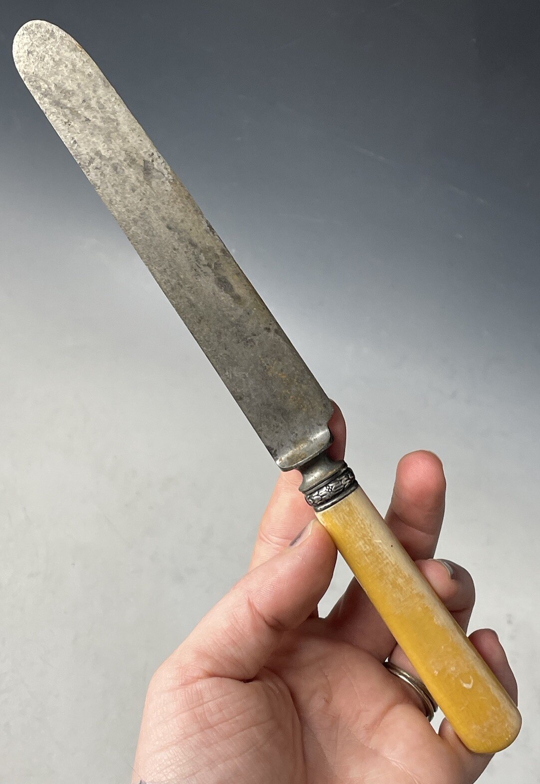 9 3/8" Antique Victorian Steel & Sterling Silver Table Knife 19th C. Tableware