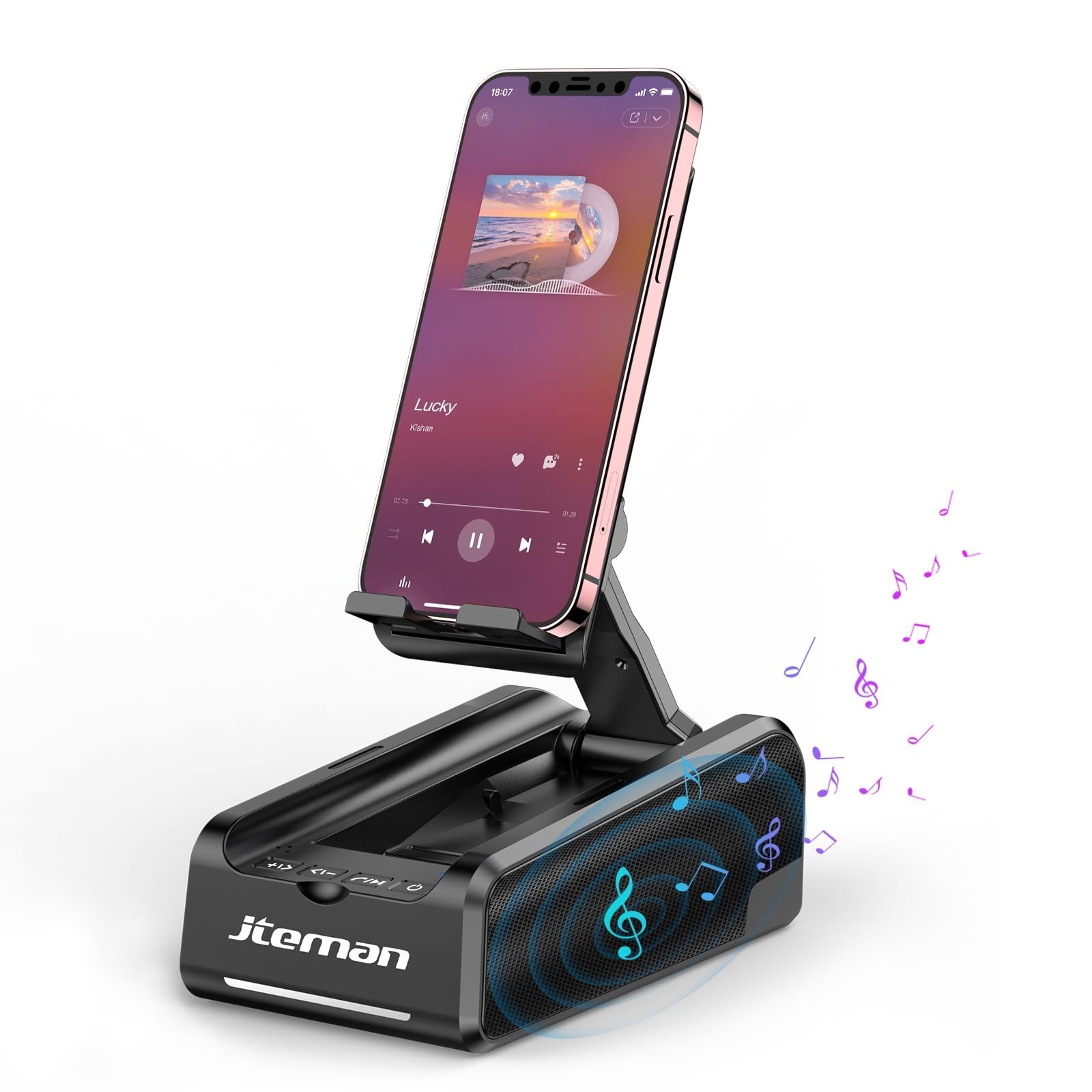 JTEMAN Cell Phone Stand with Bluetooth Speaker,Desktop Kitchen Gadgets Stand ...