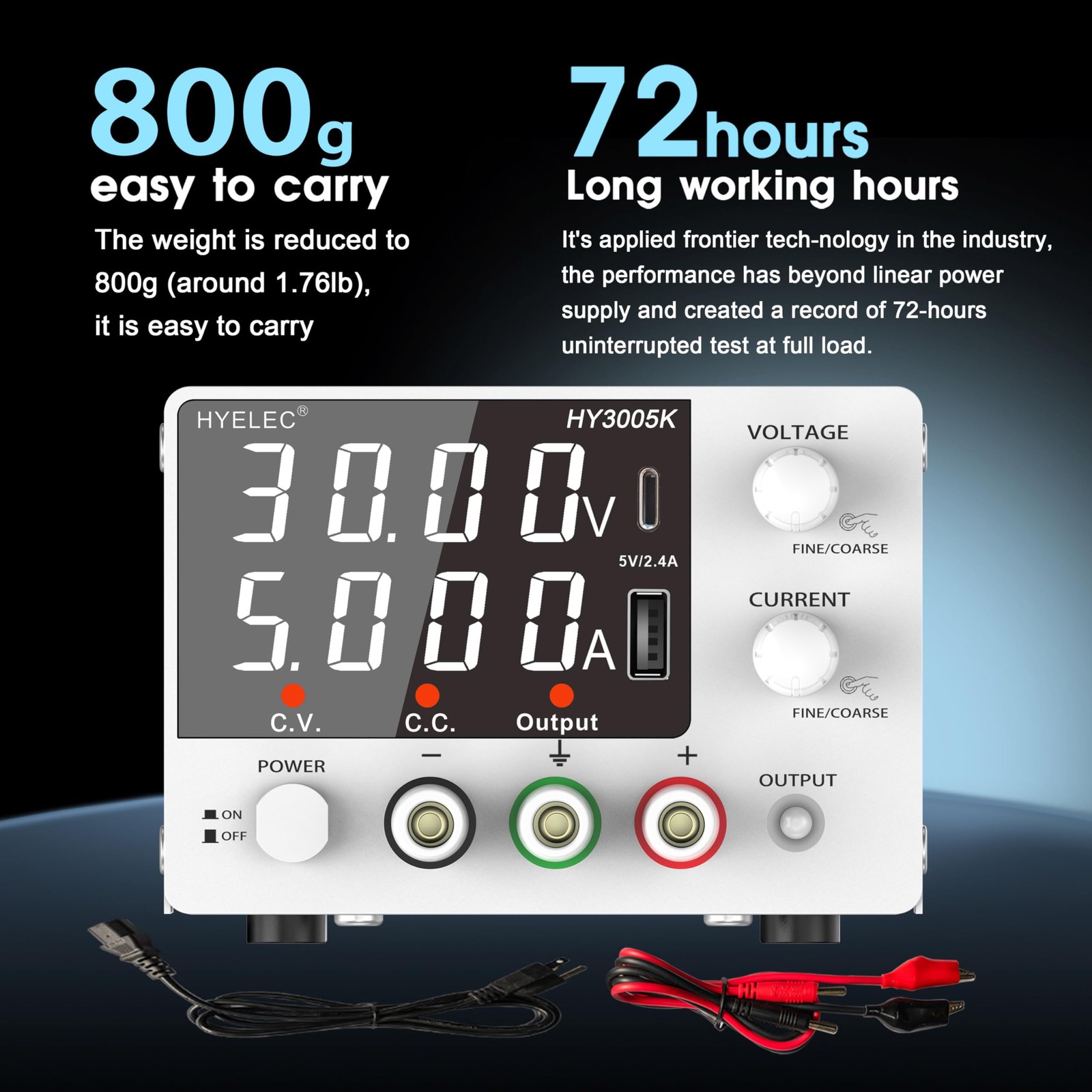 Variable DC Power Supply 030V 05A Bench Power Encoder 4Digit LED TypeC