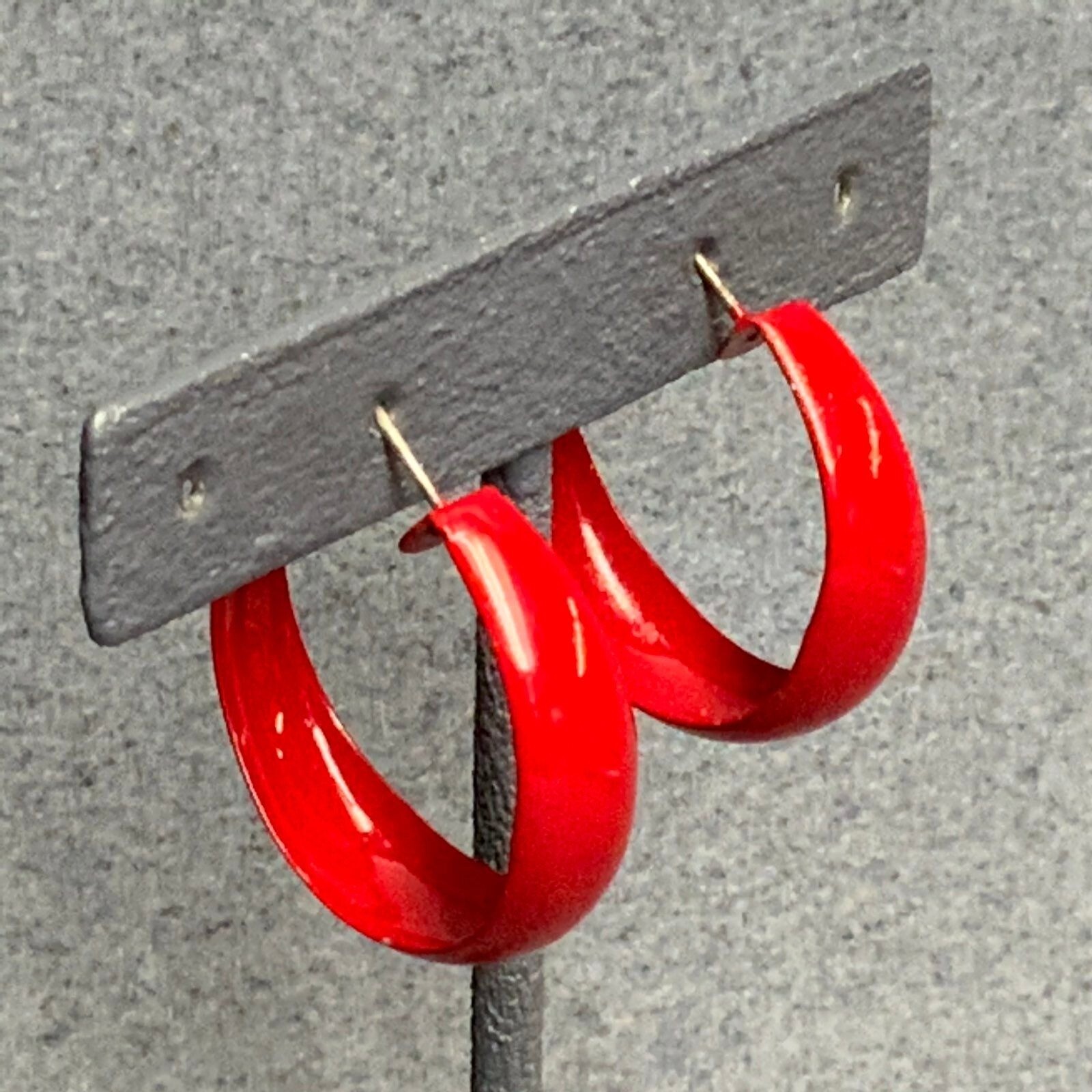 Cherry Red Hoop Earrings As Is Pierced Retro Enamel Rockabilly Vintage Classic