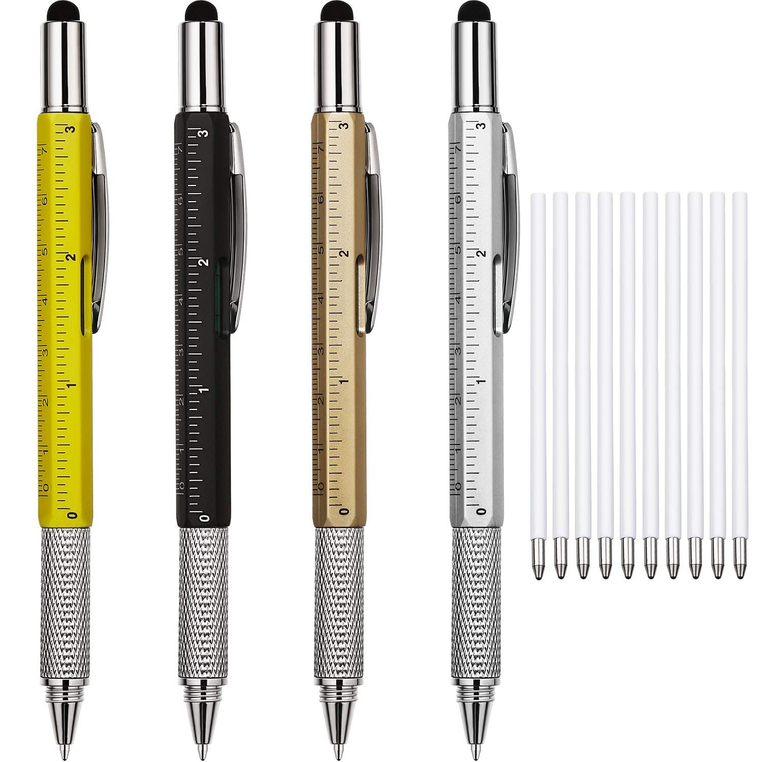 Zhanmai 4 Pcs 6 in 1 Multitool Pen Gift for Men Gold, Black, Silver, Yellow