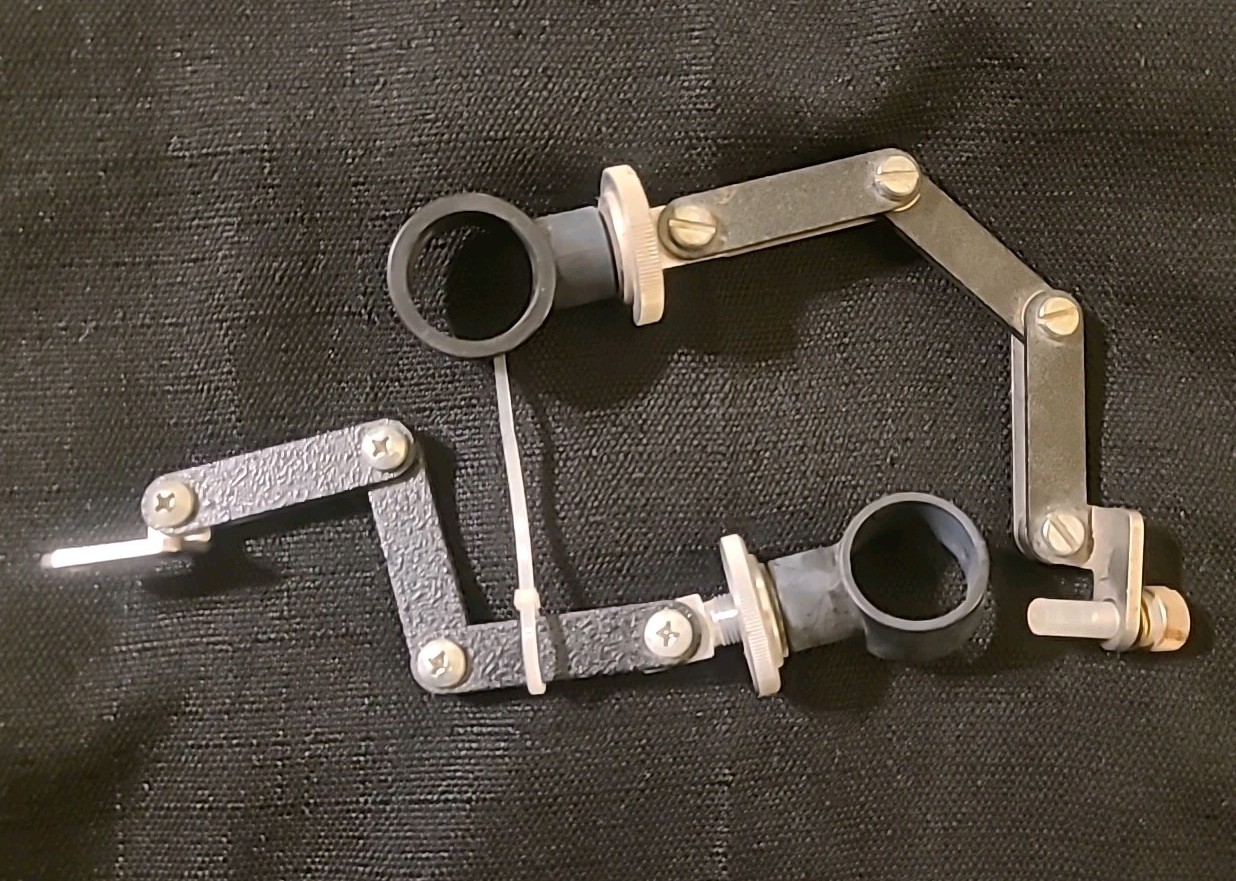 Two - 6 in articulating 3 link arm accepts 1" ID rod, mounting base solid steel