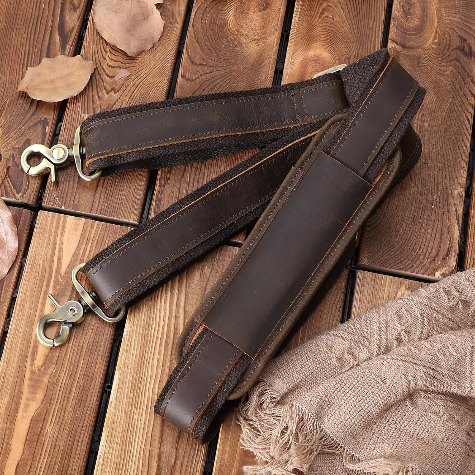 Full Grain Leather Shoulder Strap Adjustable Replacement Bag Strap with Metal