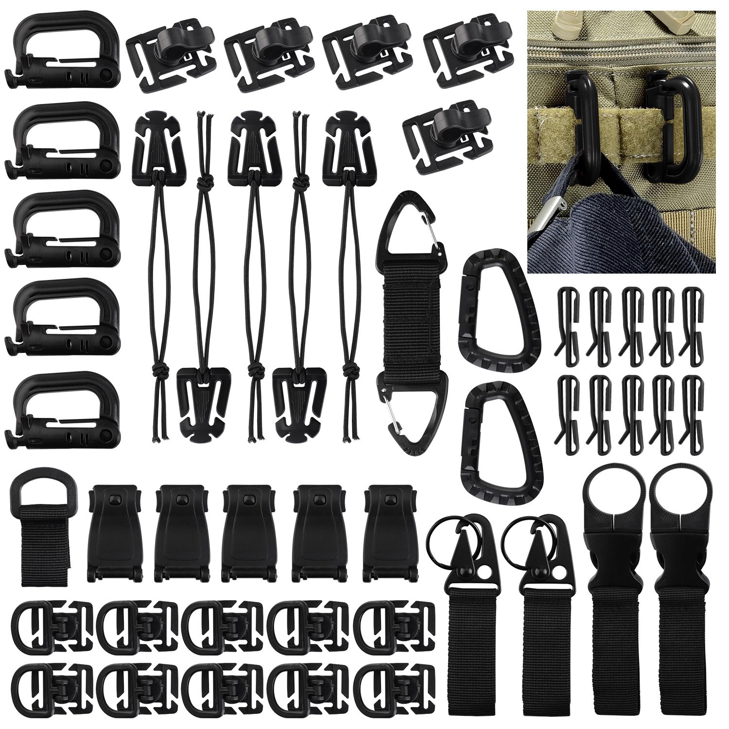 48 - Piece MOLLE Accessories, Kit Upgraded Attachment, Clips Kit MOLLE, Key Clip