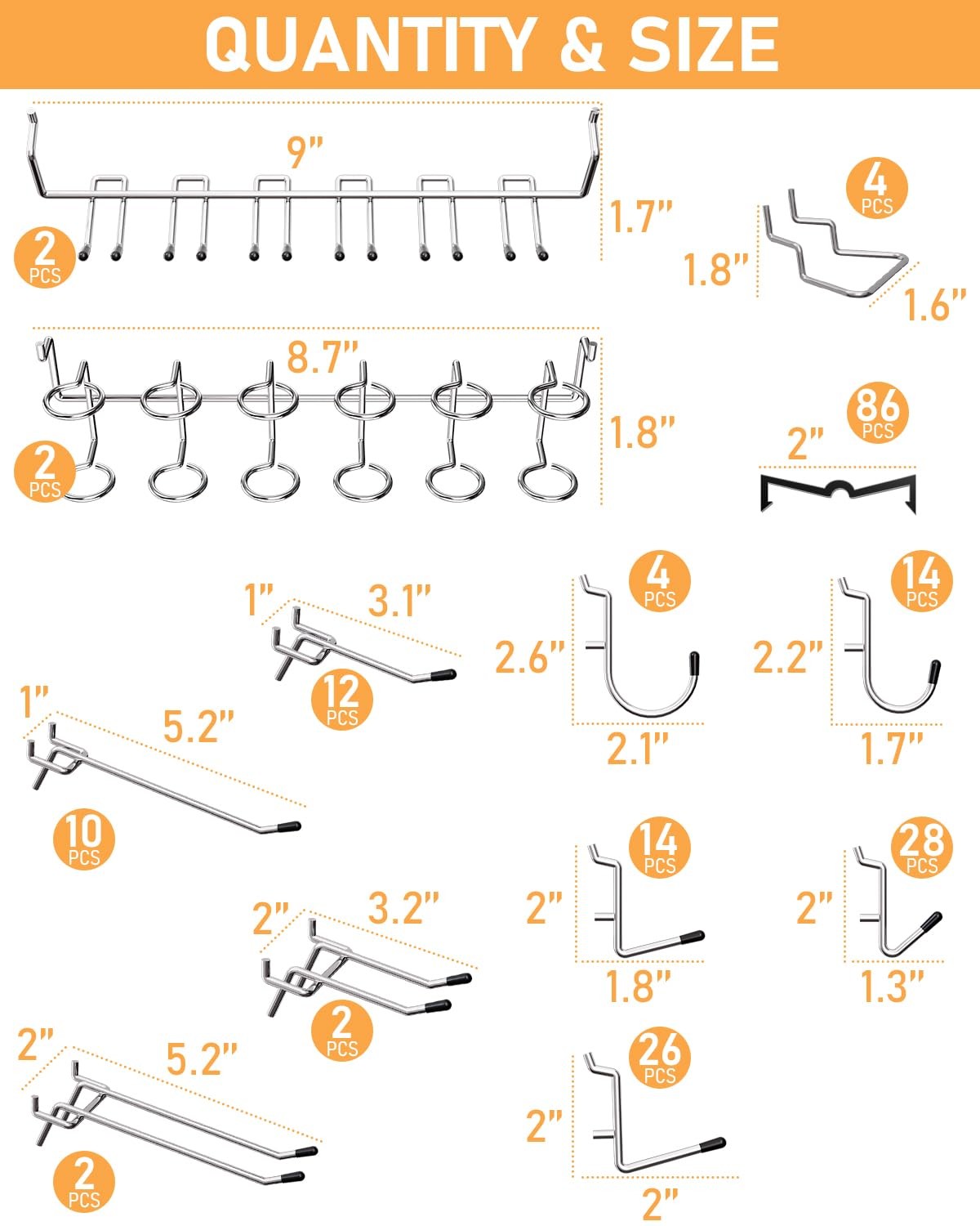 INCLY Pegboard Hooks Set for Hanging Tools, 206PCS Heavy Duty Peg Hook Hanger...