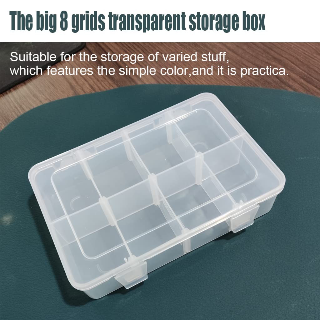 2 Pcs 8 Grids Clear Organizer Box Plastic Storage Container with Adjustable D...