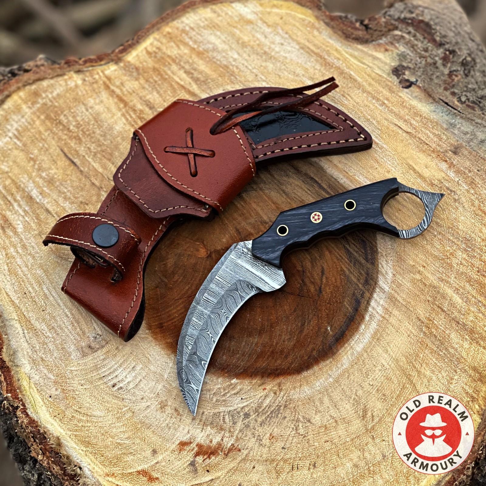 Handmade Damascus Steel Double Edge Fixed Blade Dagger Karambit knife Full Tang