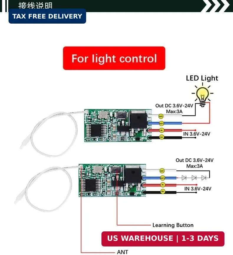 Mini Wireless Remote Control Switch DC 12V 24V 1 Channel RF Relay Latched Switch