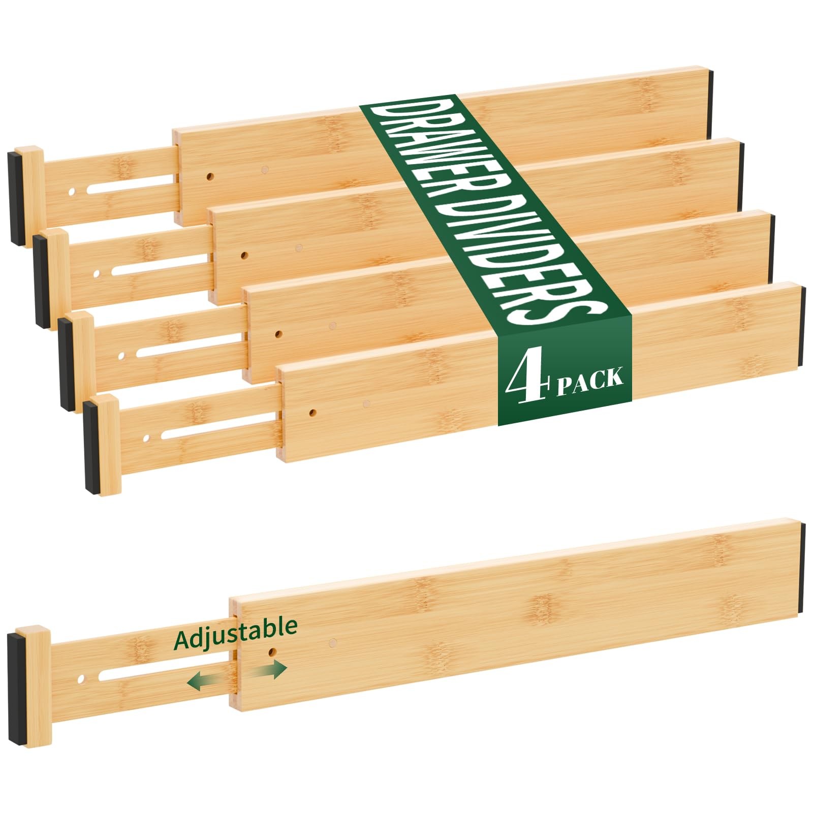 Bamboo Drawer Dividers 2.6" High,17"-20" Adjustable Spring Loaded Clothes Dra...