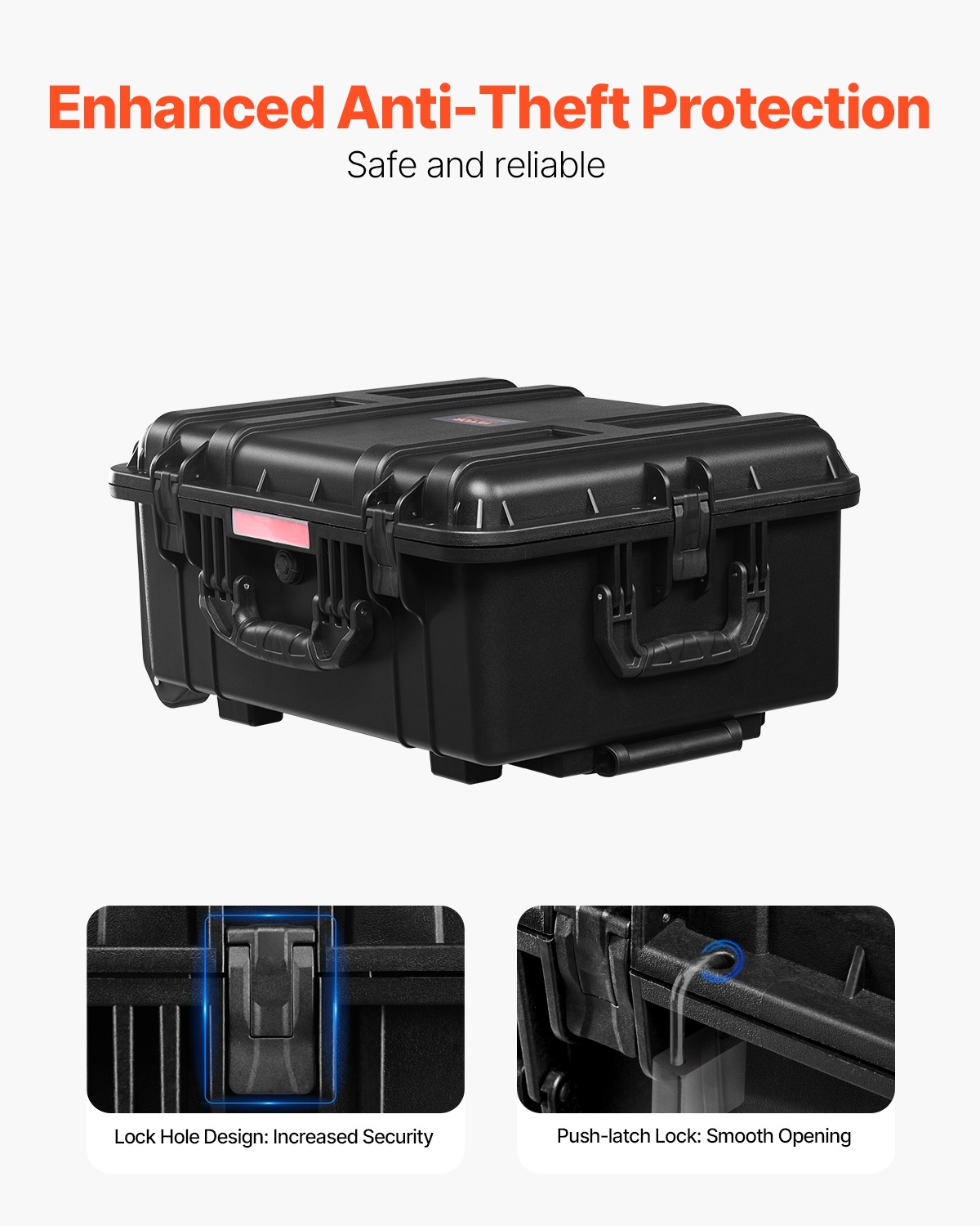 VEVOR 2.5 Cu.ft Weatherproof Hard Case Rolling Wheels & Retractable Handle