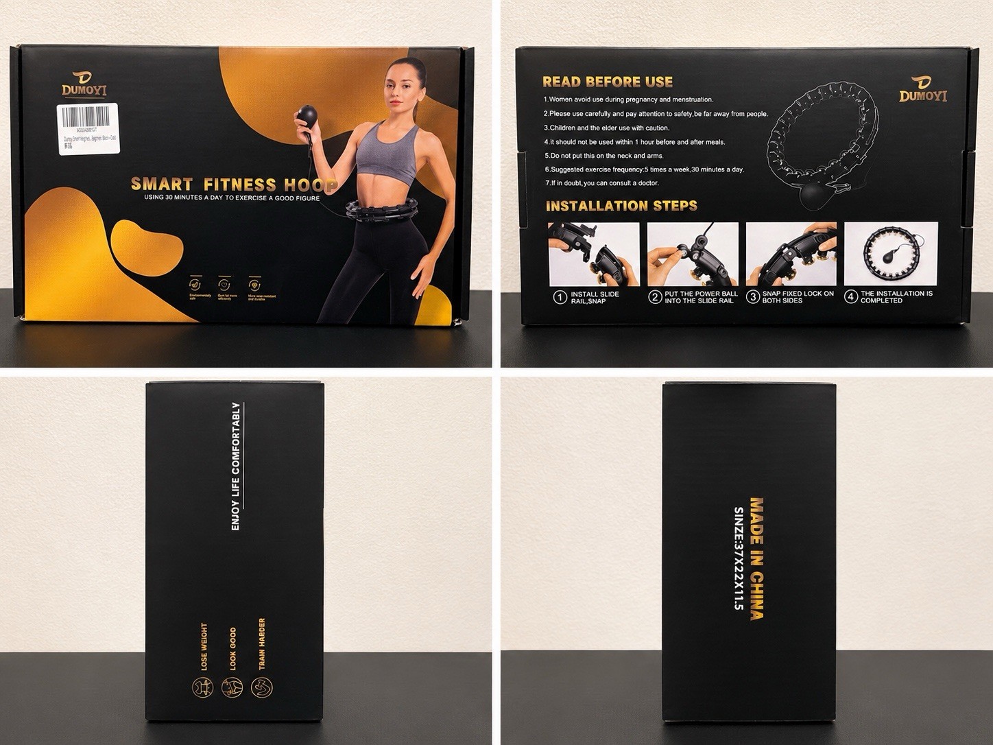 Dumoyi Smart Weighted Hoola Hoop Fitness Black And Gold, Excellent Condition