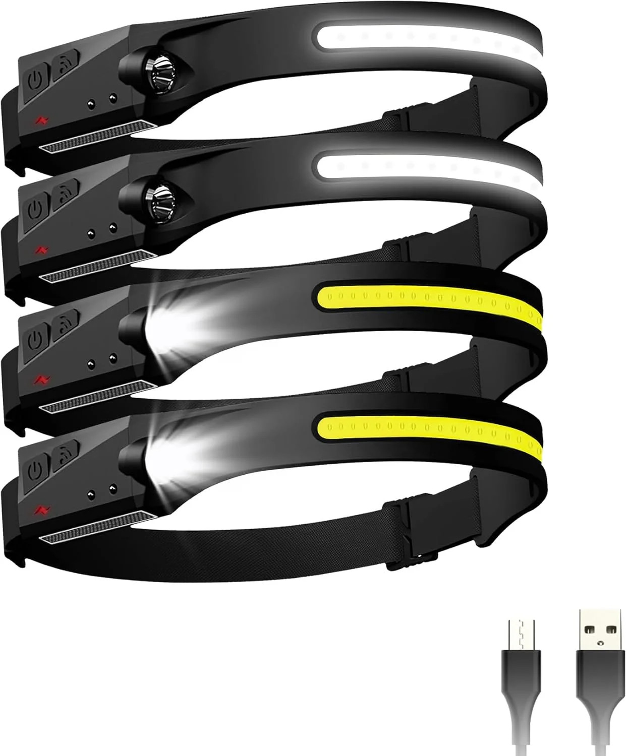 Bud K Headlamp Rechargeable 4Pack, 6 Mode Headlamps for Adults 1200Lumens LED He