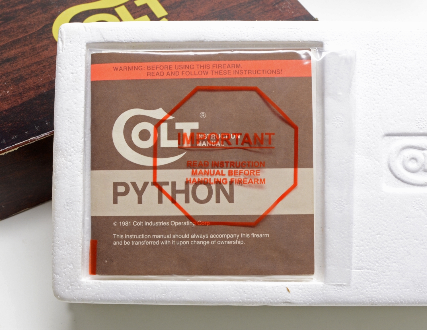 Colt Python Anaconda Diamondback 1911 Plastic Manual Sleeve