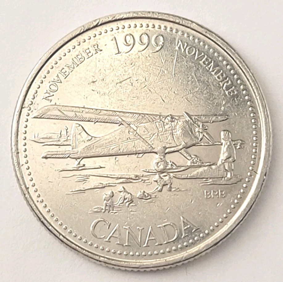 1999 QEII Canada November Twenty Five 25 Cents coin