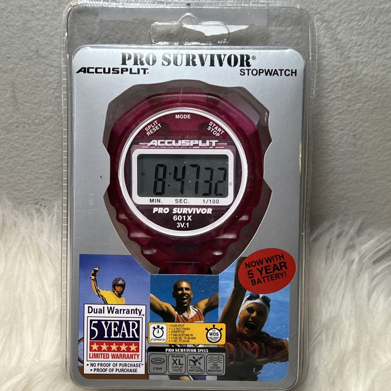 Stopwatch Accusplit Pro-Survivor 601X Clock XL Large Display - Purple/cherry