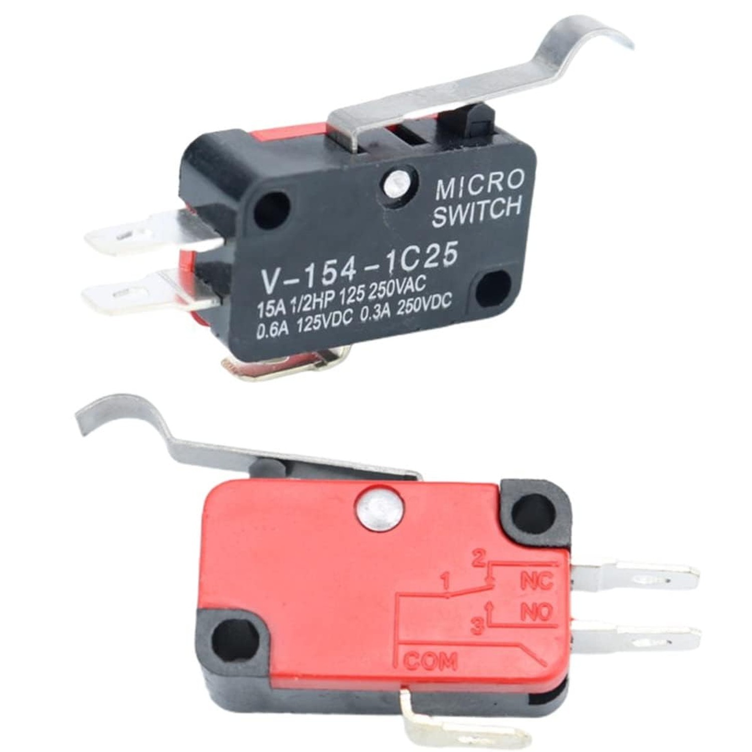 10-Pack V-154-1C25 Micro Limit Switch Momentary SPDT Snap Action 3 Pin Long S...
